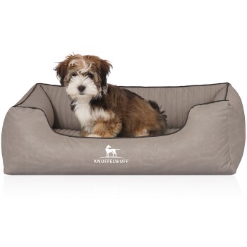 Knuffelwuff Orthopädisches Hundebett Columbia aus laser-gestepptem Kunstleder hellgrau M-L Hundebetten, Hundesofas, Hundekissen, Hundematten online kaufen