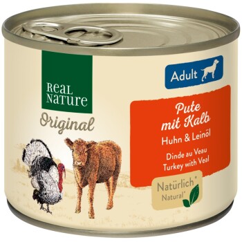 REAL NATURE Original Nassfutter für Hunde Adult Pute mit Kalb 6x200 g Hundefutter - Nassfutter online kaufen