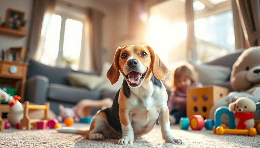 Beagle Familienhund mit charakteristischen langen Ohren