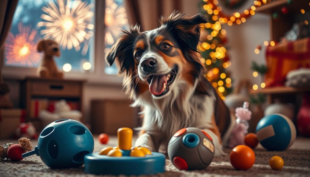 Hund bei Silvester-Beschäftigung