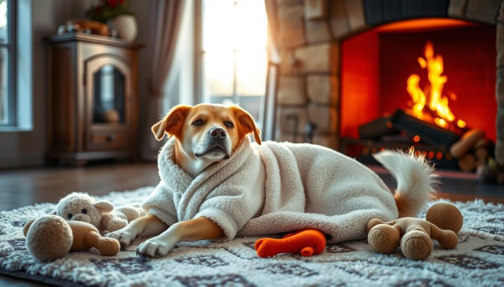 Hund mit Bademantel