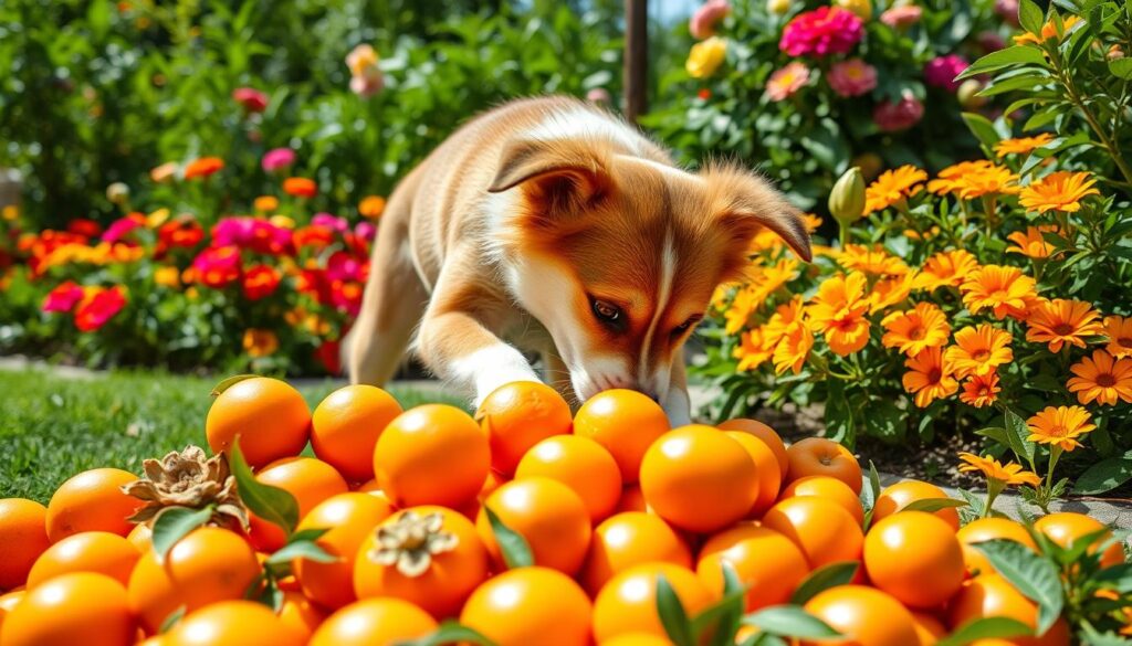 Hund mit Mandarinen Leckerli