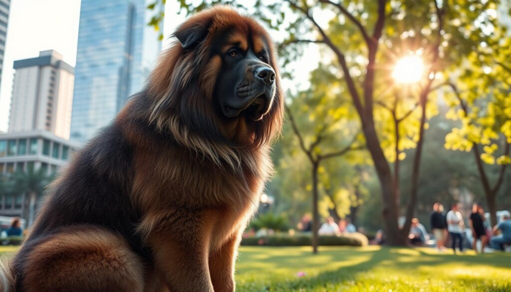 Tibetischer Mastiff in städtischer Umgebung