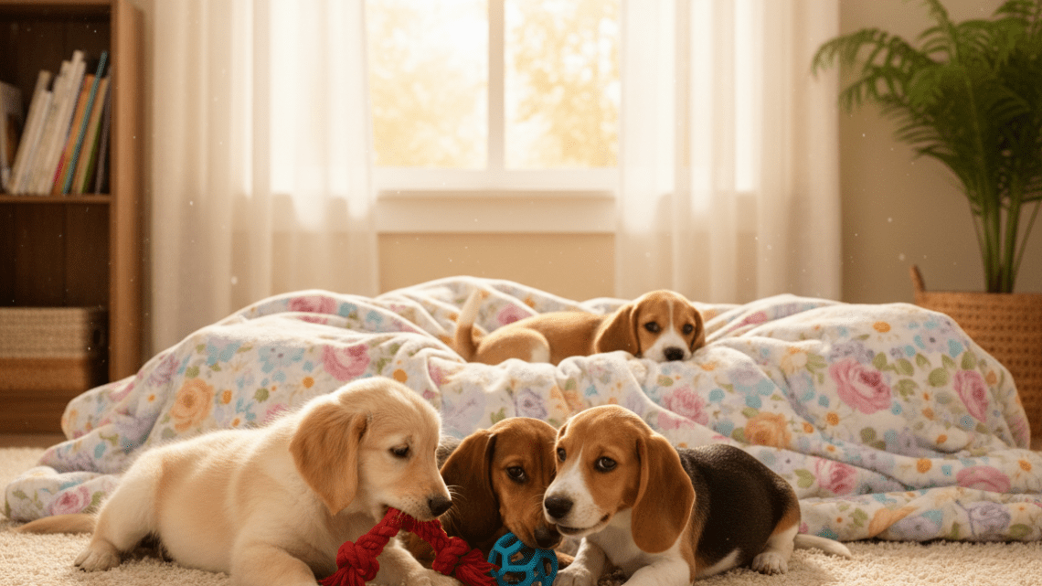 Grußbotschaft süßer Hundewelpen